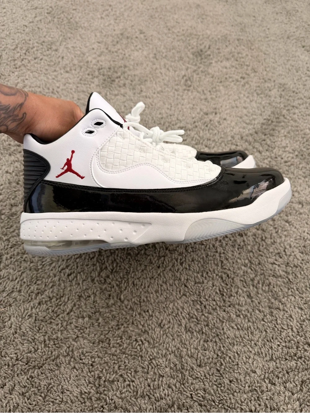 Jordan Retro Low-Top Sneakers in White, Black and Red